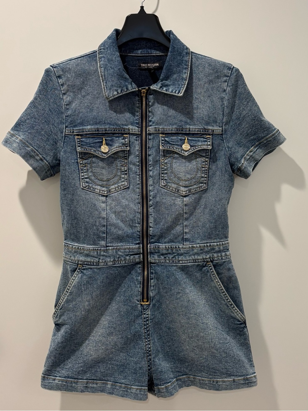 True Religion Zip Denim Romper Size Large